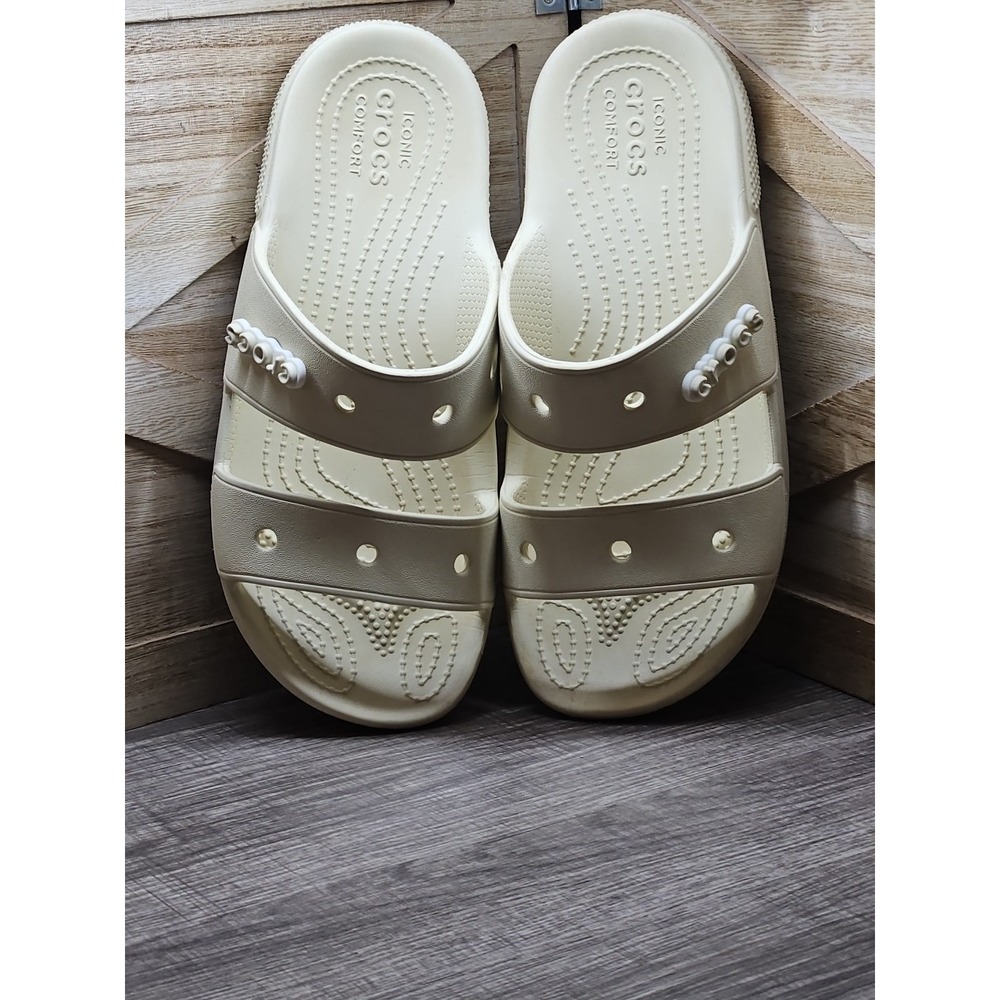 CROCS Ivory Iconic Comfort Slides Sandals Unisex W7 M5 #486‎ - Picture 2 of 6